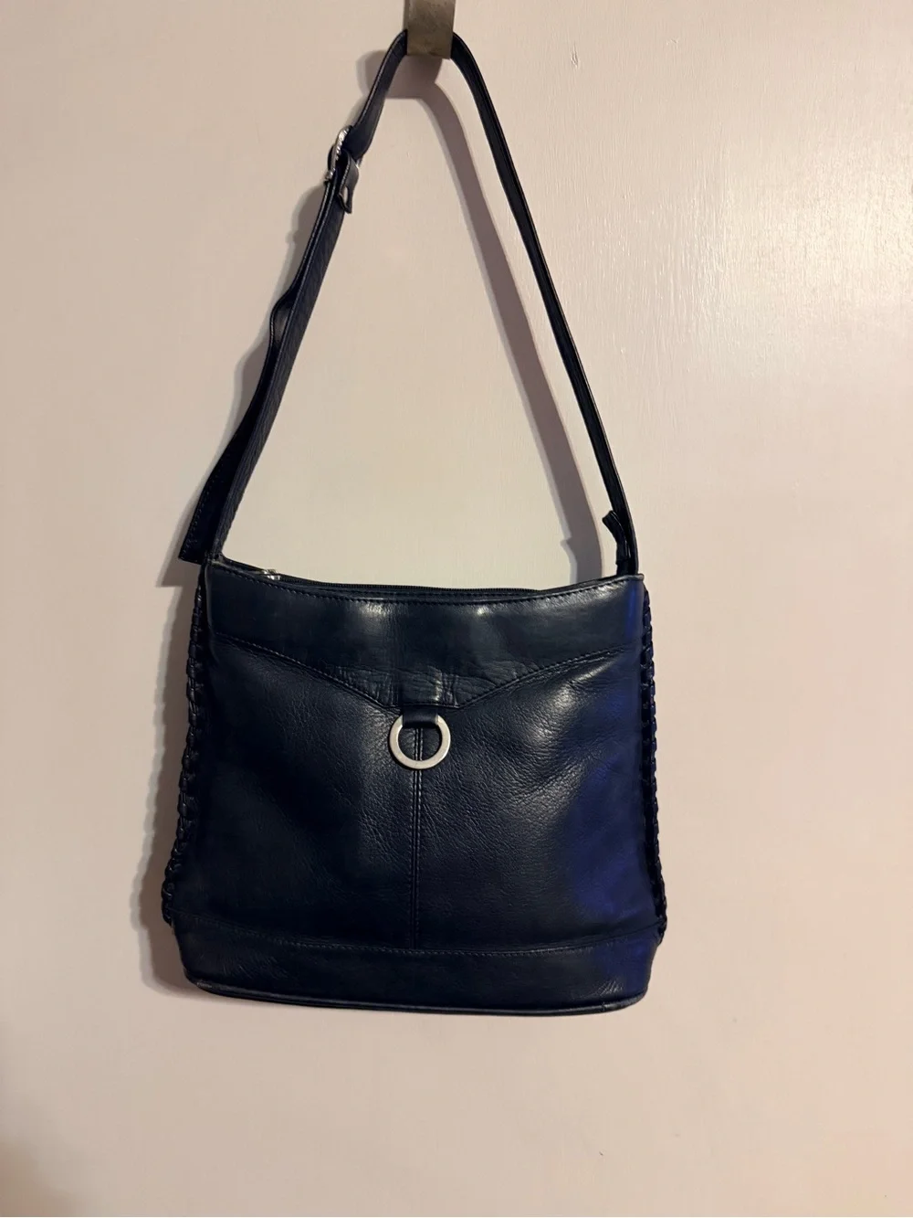 Vintage Black Genuine Leather Shoulder‎ Bag Made in Colombia Braided Trim